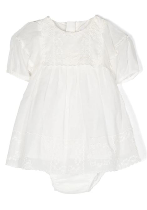 White Short Sleeve Dress With Lace Inserts Chloé Kids | C92497117