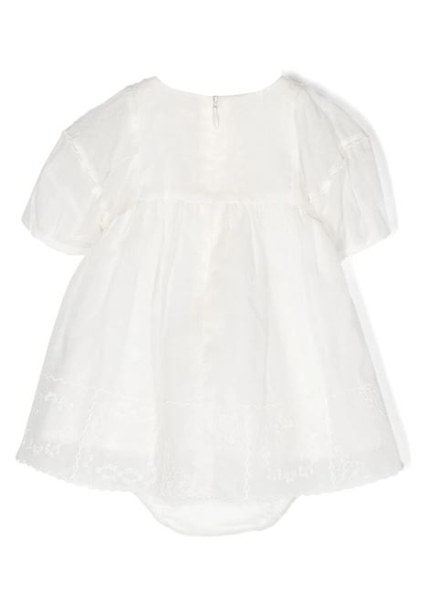 White Short Sleeve Dress With Lace Inserts Chloé Kids | C92497117