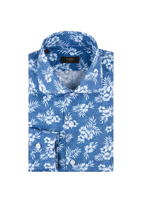 Light Blue Linen Shirt With Hibiscus Print DANDY LIFE | K1U13P0134183.U0002