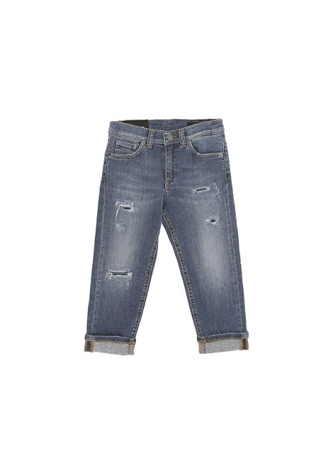 Blue Straight Leg Jeans With Distressed DONDUP JUNIOR | DMPA261C-DS041-BD0064011