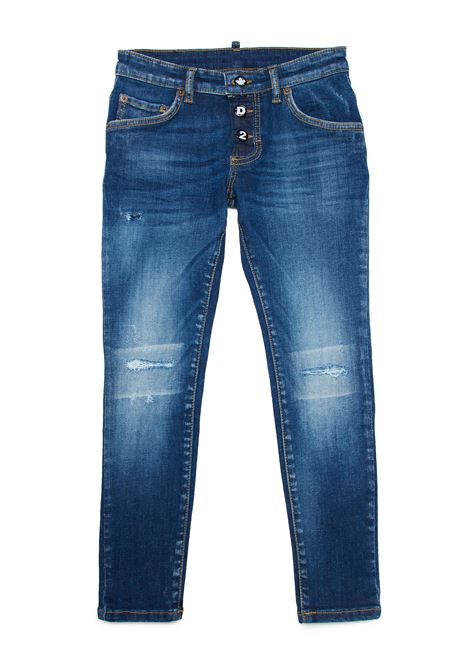 Skater Skinny Jeans In Dark Blue Washed With Rips DSQUARED2 KIDS | DQ1552-D0A2QDQ01