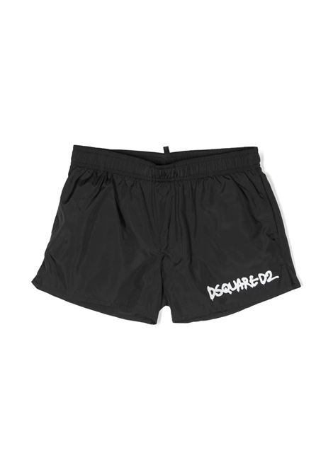Black Swim Shorts With Dsquared2 Graffiti Logo DSQUARED2 KIDS | DQ1646-D00QKDQ900