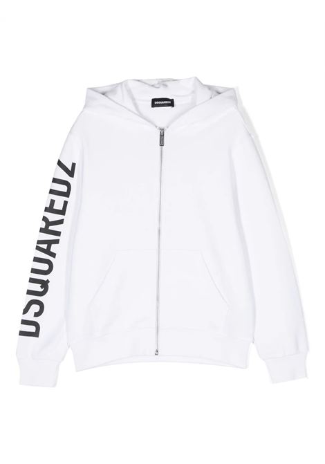 White Zipped Hoodie With Maxi Logo DSQUARED2 KIDS | DQ1783-D0A4DDQ100
