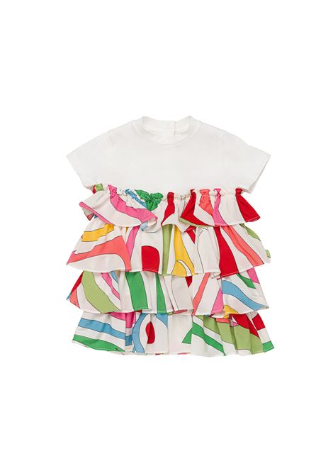 White Dress With Ruffles and Marble Print EMILIO PUCCI JUNIOR | PS1101-J0177101