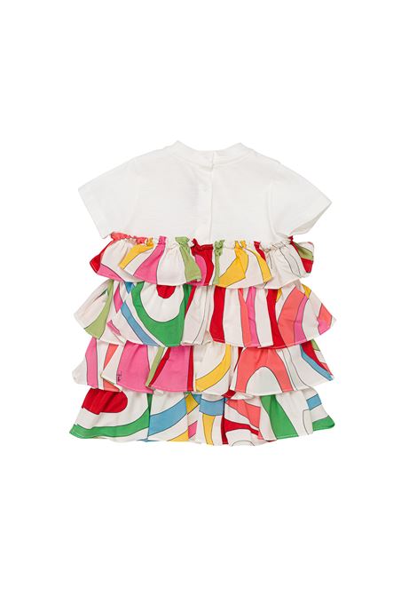 White Dress With Ruffles and Marble Print EMILIO PUCCI JUNIOR | PS1101-J0177101