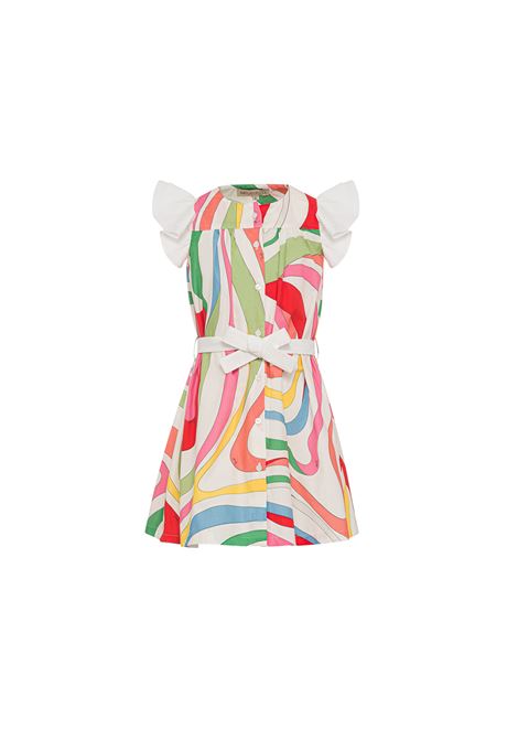 White Dress With Marble Print And Belt EMILIO PUCCI JUNIOR | PS1C02-P0264999