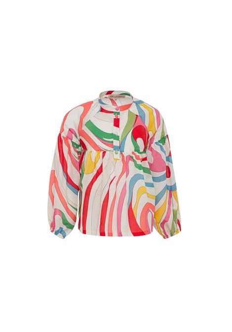 White Long Sleeve Top With Marble Print EMILIO PUCCI JUNIOR | PS5A40-M0021999