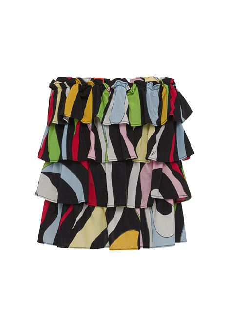 Black Flounced Skirt With Marble Print EMILIO PUCCI JUNIOR | PS7B31-J0278930MC