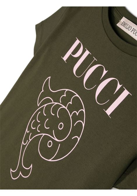 T-Shirt Verde Con Stampa Logo Rosa EMILIO PUCCI JUNIOR | PS8A31-Z0112716