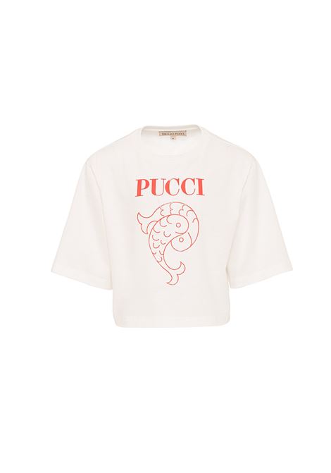 T-Shirt Bianca Con Stampa Logo Rossa EMILIO PUCCI JUNIOR | PS8B41-J0177101RO
