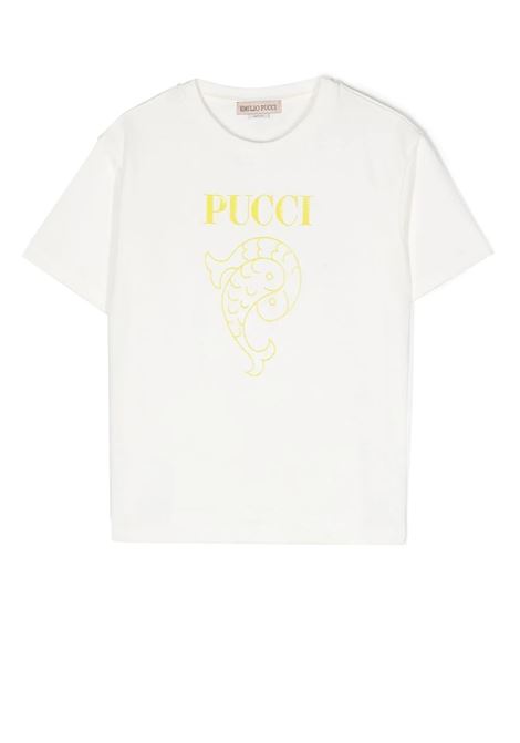 T-Shirt Bianca Con Applicazione Logo Gialla EMILIO PUCCI JUNIOR | PS8P01-J0253101
