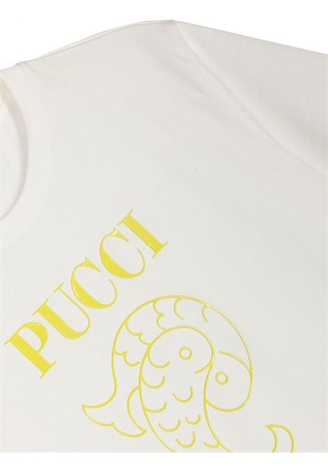 T-Shirt Bianca Con Applicazione Logo Gialla EMILIO PUCCI JUNIOR | PS8P01-J0253101