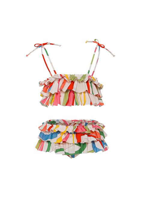 Bikini a Balze Con Stampa Marmo Multicolore EMILIO PUCCI JUNIOR | PSCA15-J0272999