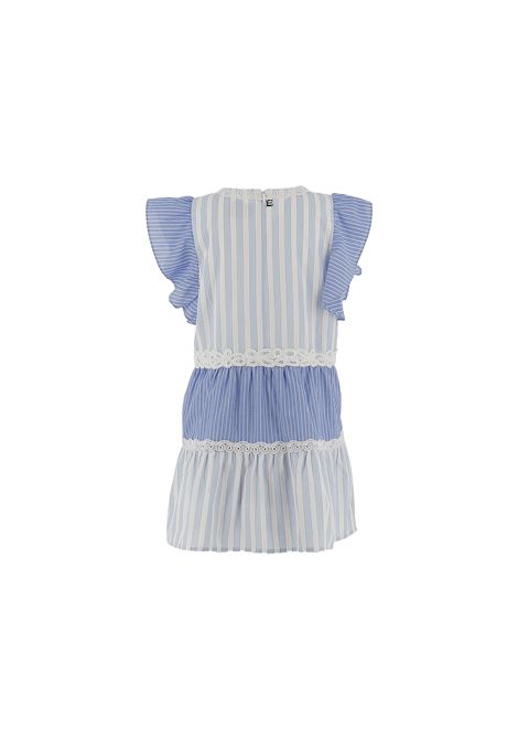 White and Light Blue Dress with Ruffles and Striped Pattern ERMANNO SCERVINO JUNIOR | SFAB104C-CR230-BS0024005