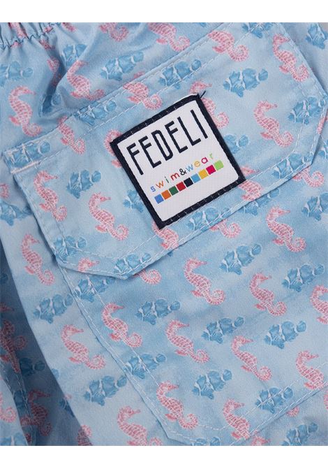 Light Blue Swim Shorts With Fish and Seahorses Pattern FEDELI KIDS | 6BE00103-C075881