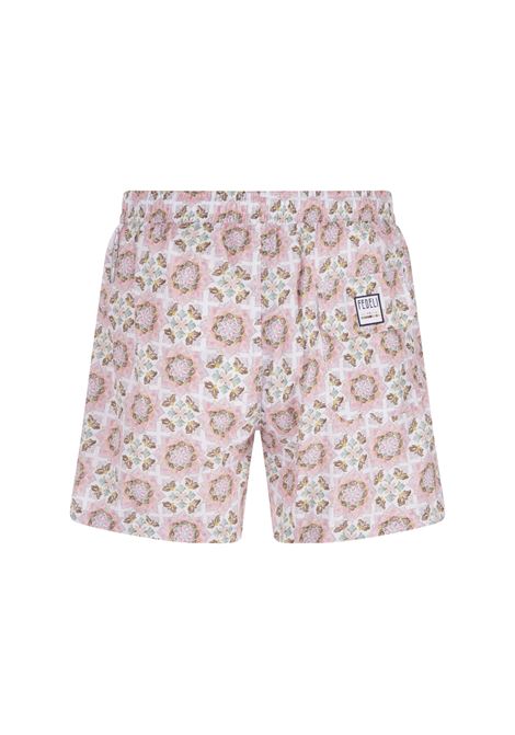 Men swimsuit with pink and light green majolica prints FEDELI | UE00318-C075388
