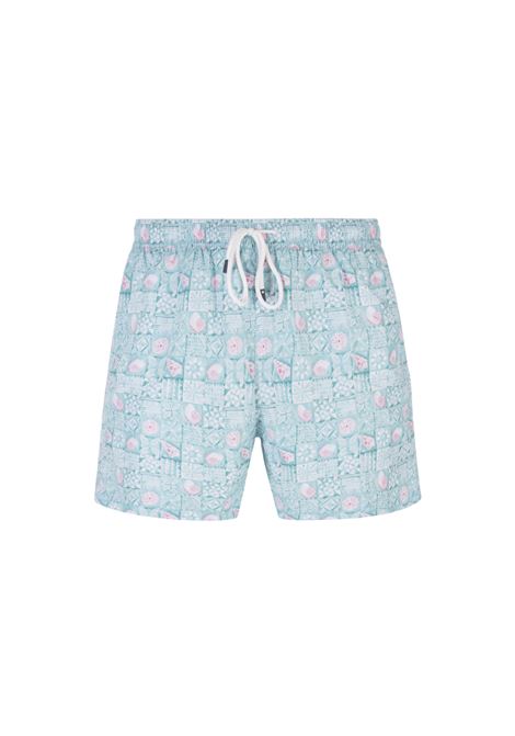 Men swimsuit with all-over light blue majolica and pink shell FEDELI | UE00318-C075598