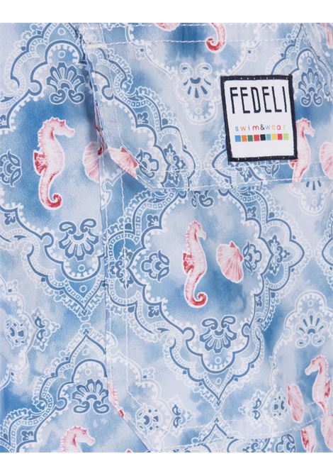 aqua blue Fedeli swimsuit all-over seahorse pattern  FEDELI | UE00318-C075618
