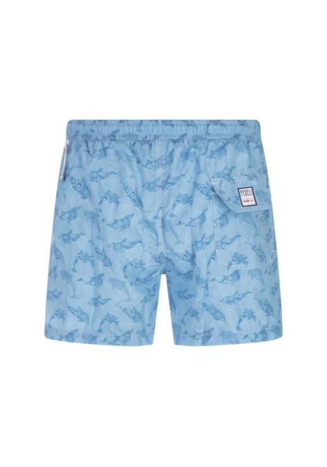 Blue Dolphin print tone-on- tone Swim Shorts FEDELI | UE00318-C076407