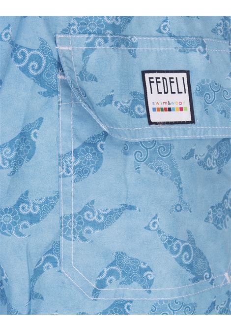 Blue Dolphin print tone-on- tone Swim Shorts FEDELI | UE00318-C076407