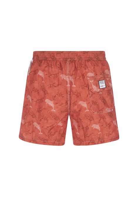 Orange Dolphin print tone-on- tone Swim Shorts FEDELI | UE00318-C076409