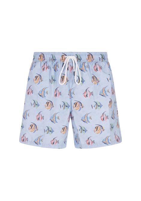 light blue swim shorts with multicoulor Fish-Print FEDELI | UE00318-C076441