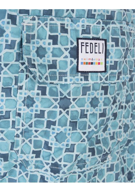 Geometric pattern light blue Swim Shorts FEDELI | UE00318-I224