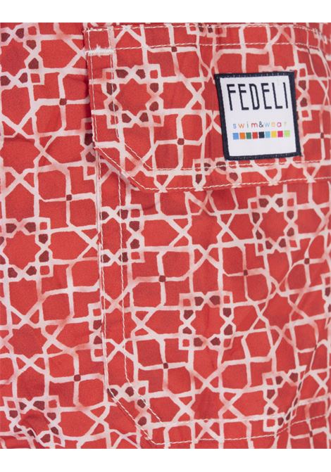 tone on tone Geometric pattern red Swim Shorts FEDELI | UE00318-I236