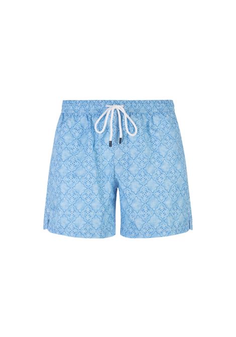 Geometric-pattern Ocean Blue Swim Shorts FEDELI | UE00318-I326