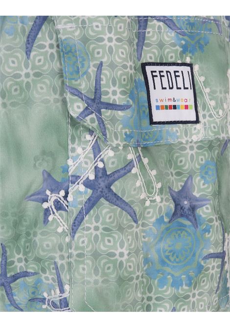 seas stars fantasy print green Swim Shorts FEDELI | UE00328-I75658