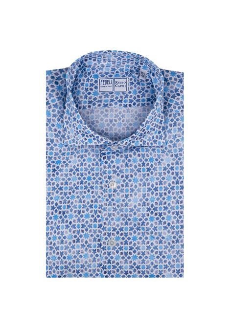 Shirt With Micro Pattern On Blue Shades FEDELI | UE00512-C07555-CC8