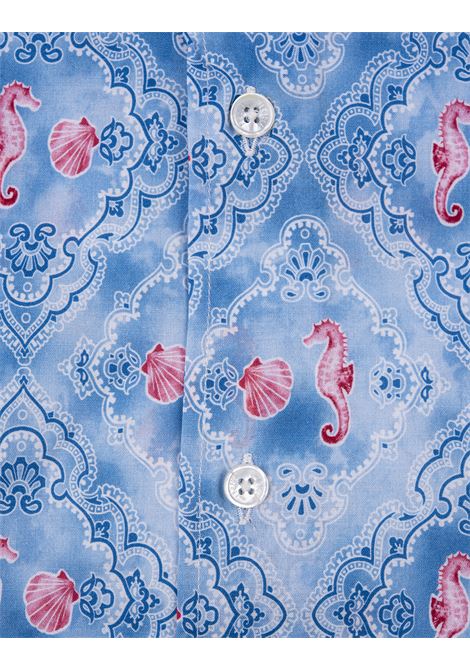 Light Blue Shirt With Frames and Seahorses Pattern FEDELI | UE00512-C07561-CC8