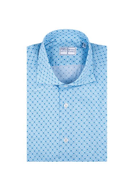Sky Blue Shirt With Micro Geometric Floral Pattern FEDELI | UE00512-C07571-CC4