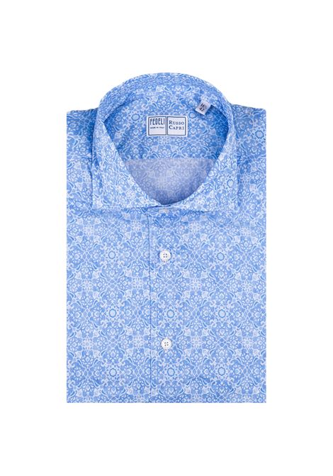Light Blue Shirt With White Majolica Pattern FEDELI | UE00512-I5-CC21