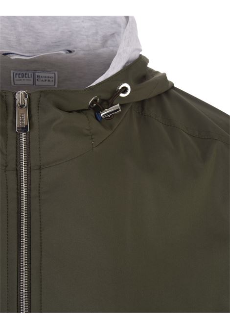 Olive Green Nylon Bomber Jacket With Hood FEDELI | UE00600CE-CC0011