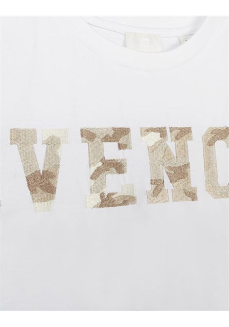 T-Shirt Bianca Con Ricamo Logo Camouflage GIVENCHY KIDS | H2541010P