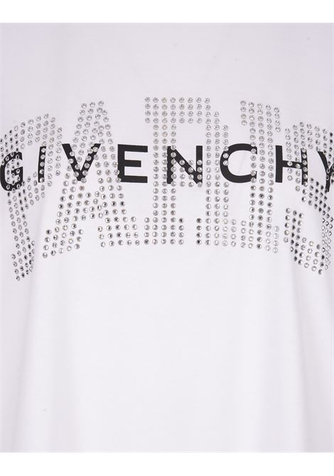 White Oversize T-Shirt With Rhinestone Logo GIVENCHY | BW707Z3YD2100