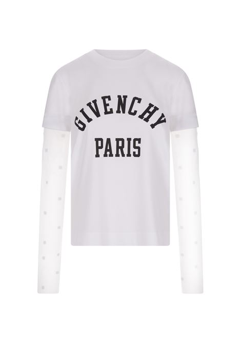 White T-Shirt With Logo And 4G Tulle Sleeves GIVENCHY | BW70BL3YDA100