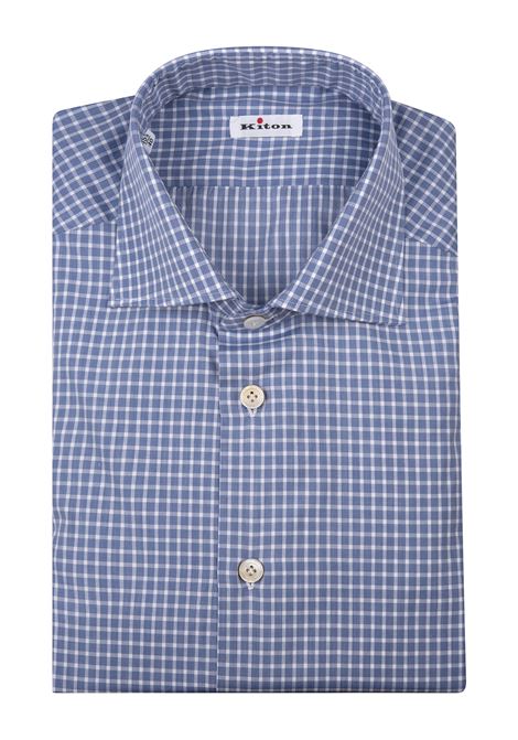Shirt In Blue Gingham Checked Cotton KITON | UCCH0824508