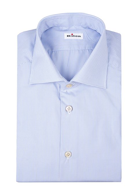 Shirt In Light Blue and White Checked Poplin KITON | UCCH0829030