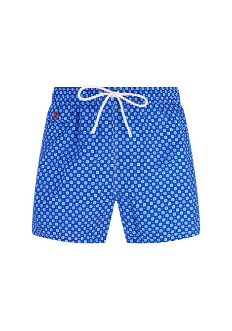 Blue and White Sea Shorts With Micro Pattern KITON | UCOM2CXB603352