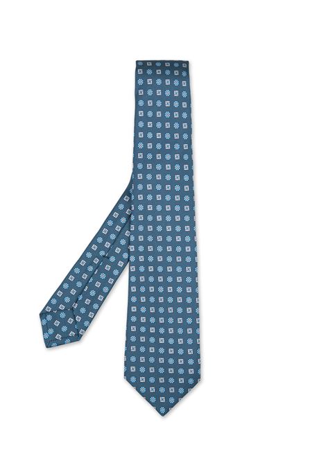 Petroleum Silk Tie With Micro Floral Pattern KITON | UCRVKRC05H8608
