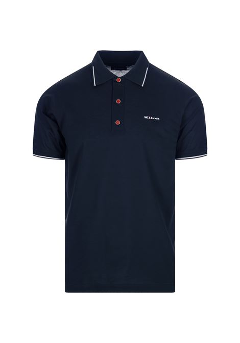Dark Blue Polo Shirt With Logo And Stripes KITON | UK1264E23K295