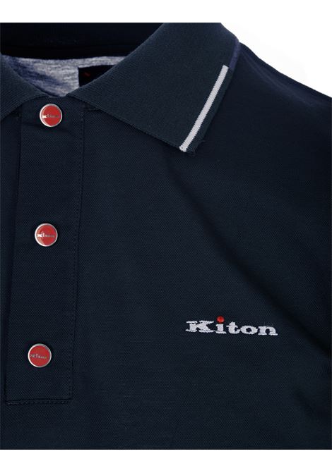 Polo Blu Scuro Melange Con Logo e Righe KITON | UK1264E23K295