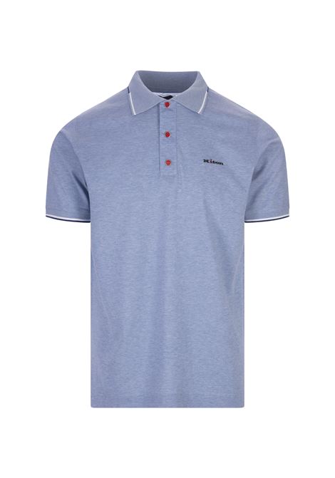 Melange Light Blue Polo Shirt With Logo And Stripes KITON | UK1264E23K291
