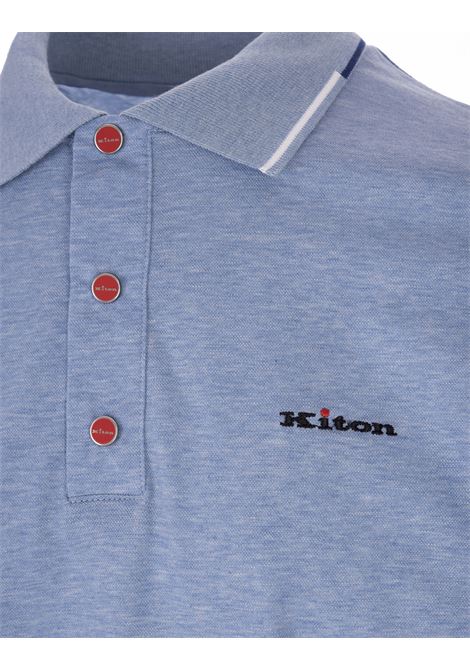 Melange Light Blue Polo Shirt With Logo And Stripes KITON | UK1264E23K291