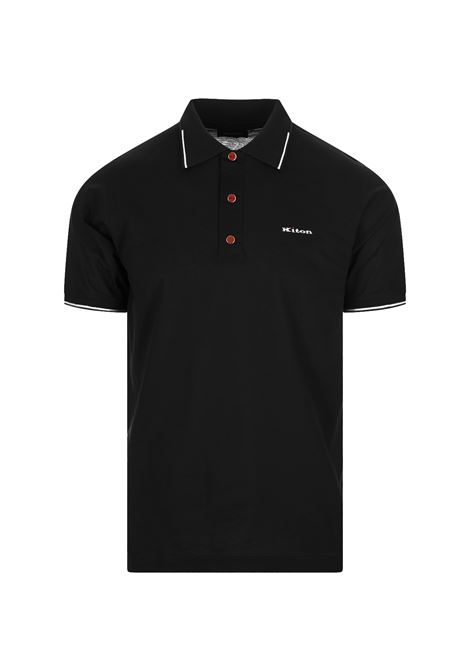 Black Polo Shirt With Logo And Stripes KITON | UK1264E23KS