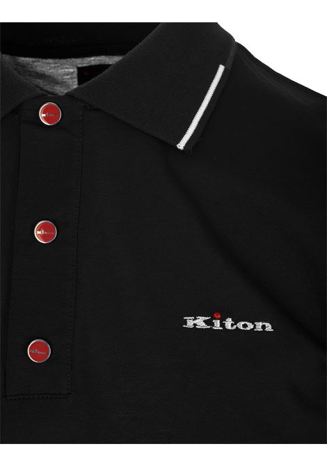 Polo Nera Con Logo e Righe KITON | UK1264E23KS
