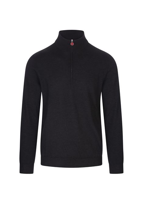 Half Zip Sweater In Black Cashmere and Silk KITON | UK1372W221091