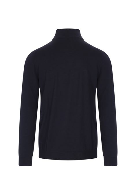 Half Zip Sweater In Navy Blue Cashmere and Silk KITON | UK1372W22K4